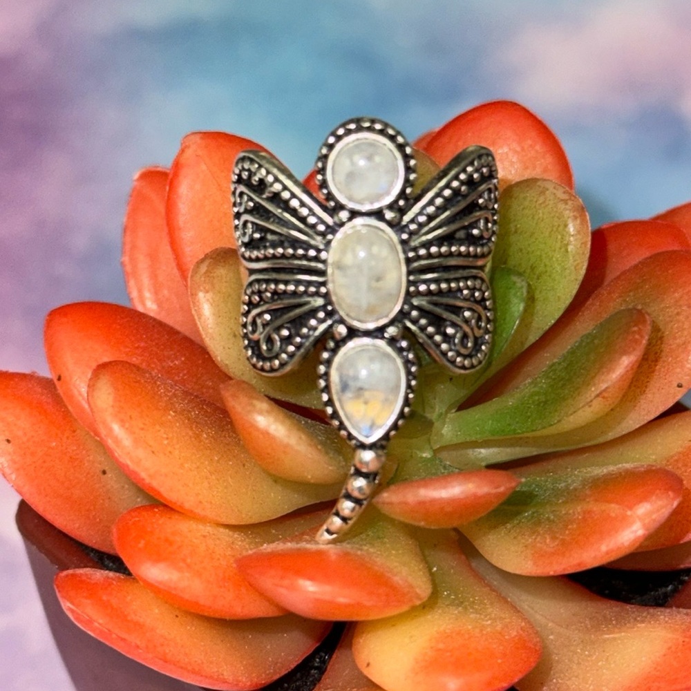 Moonstone Dragonfly Silver Ring - image 1